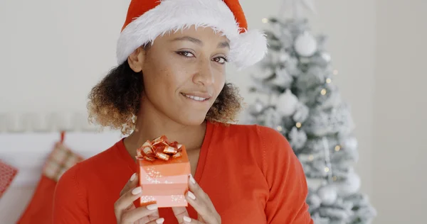 Vrouw met kerstcadeau — Stockfoto