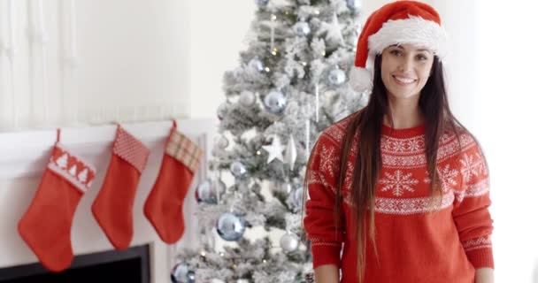 Donna che festeggia il Natale a casa — Video Stock