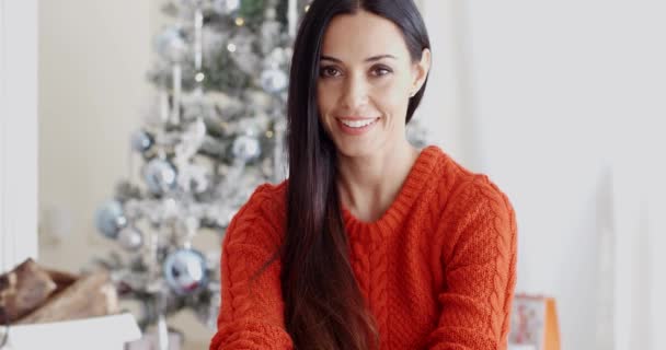 Vrouw ontspannen over seizoen van Kerstmis — Stockvideo