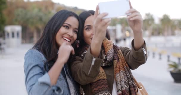 Kvinnor poserar för selfie — Stockvideo