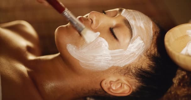 Косметолог мажет косметическую маску — стоковое видео