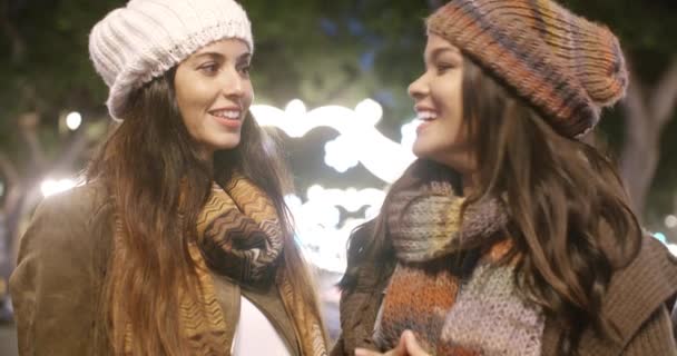 Women enjoying night on town — 图库视频影像