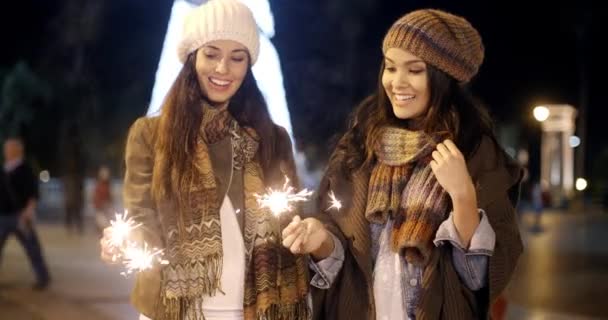 Mujeres divirtiéndose en Navidad — Vídeos de Stock
