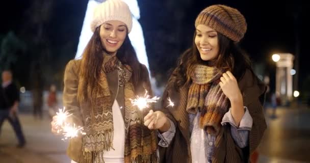 Vrouwen plezier met Kerstmis — Stockvideo