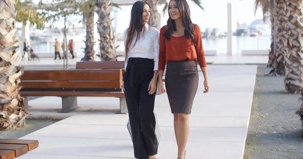 Businesswomen walking together in urban park — Stockfoto
