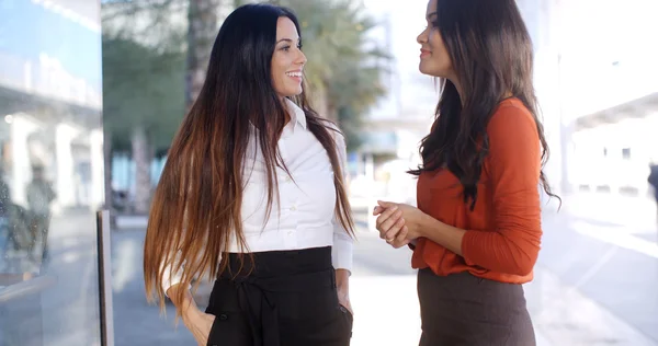 Businesswomen standing and chatting in urban environment — Stockfoto