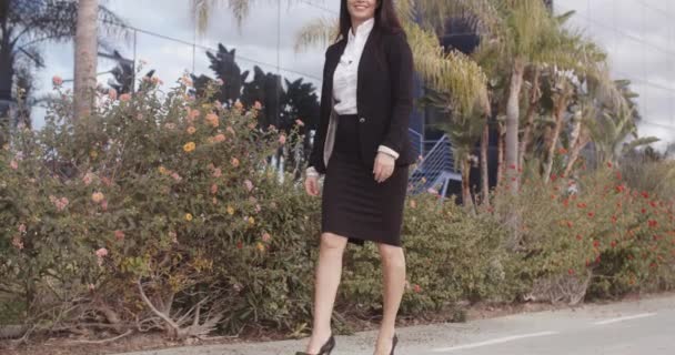 Mujer de negocios caminando por la acera — Vídeos de Stock
