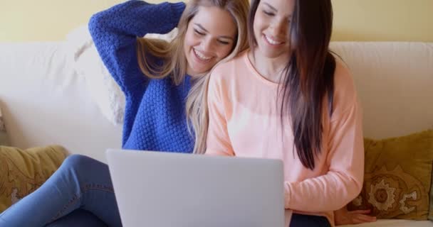 Frauen diskutieren etwas und surfen im Internet — Stockvideo