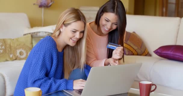 Frauen diskutieren etwas und surfen im Internet — Stockvideo