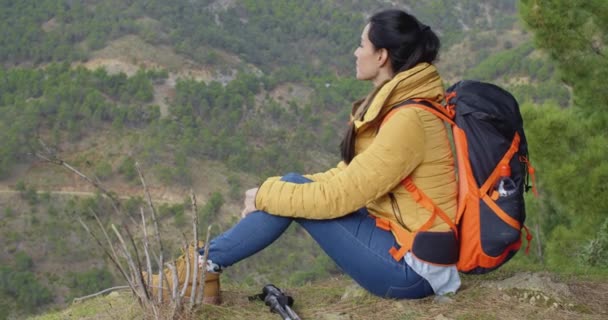 Woman enjoying day in wilderness — Stock video