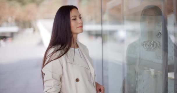 Mulher fazendo compras no shopping urbano — Vídeo de Stock