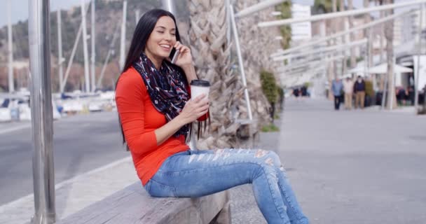 Жінка говорить на мобільному телефоні — стокове відео