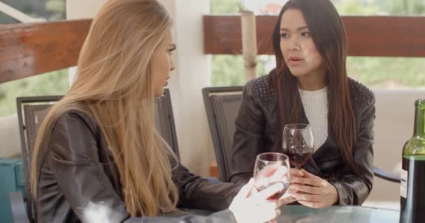 Frauen trinken Wein im Restaurant — Stockvideo
