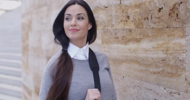 Femme d'affaires dans le sac porte-pull — Video