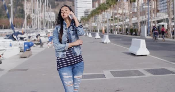 Femme passant devant la marina — Video