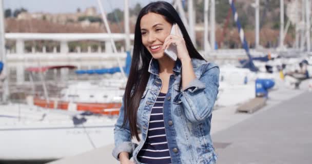 Femme passant devant la marina — Video