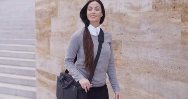 Femme d'affaires dans le sac porte-pull — Video