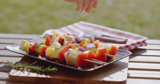 Deliciosos legumes em paus — Vídeo de Stock