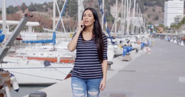 Femme passant devant la marina — Video