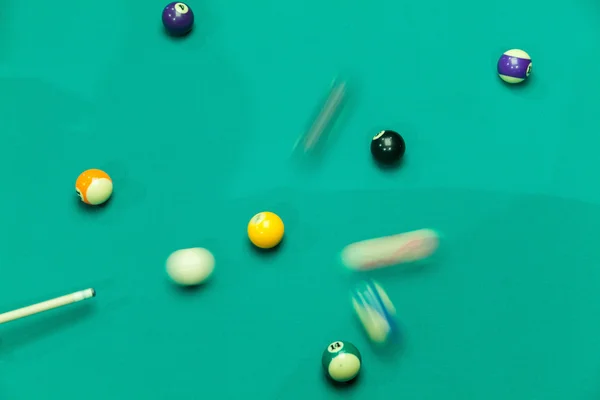 Breaking Pool Balls on green table — Stock Photo, Image