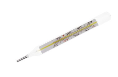 Beyaz bir arka plan üzerinde izole klinik mercury termometre   