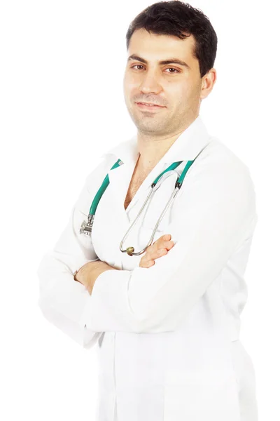 Mladý lékař s stetoskop. Izolované na bílém pozadí — Stock fotografie