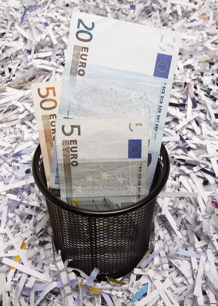 Office wastebasket and paper as background — Stock Photo, Image