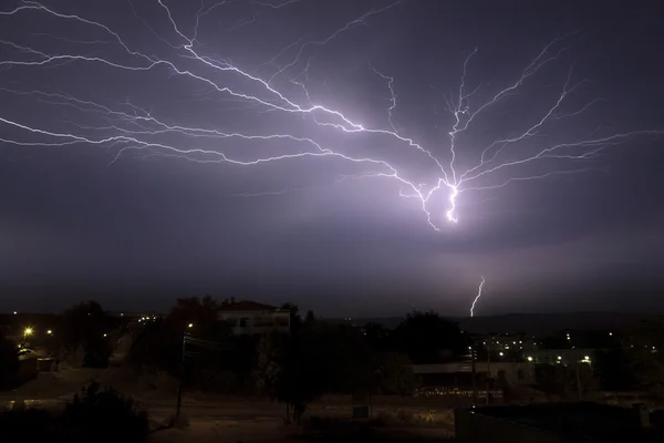 Lightning over small town — Stock Photo, Image