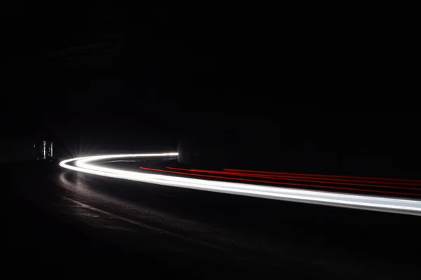 Light tralight trails in tunnel. Long exposure photo in a tunel — Stock Photo, Image