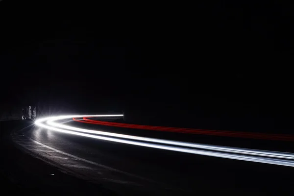 Light tralight trails in tunnel. Long exposure photo in a tunel — Stock Photo, Image