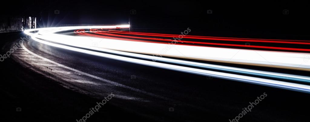 Light tralight trails in tunnel. Long exposure photo in a tunel