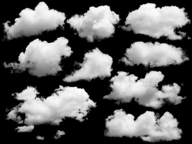 Set of isolated clouds over black. clipart
