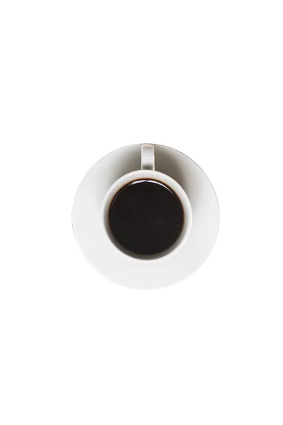 Vista superior de la taza de café negro en blanco — Foto de Stock