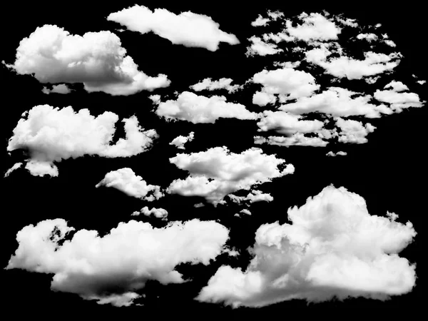 Conjunto de nubes aisladas sobre negro . — Foto de Stock