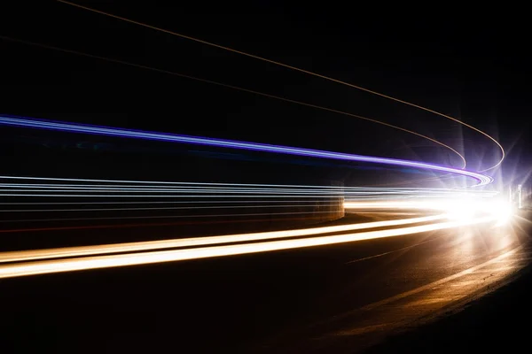 Light tralight trails in tunnel. Long exposure photo in a tunel — Stock Photo, Image