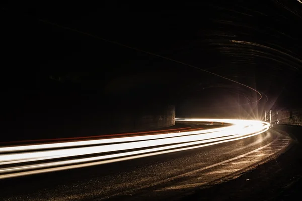 Light tralight trails in tunnel. Long exposure photo in a tunel — Stock Photo, Image