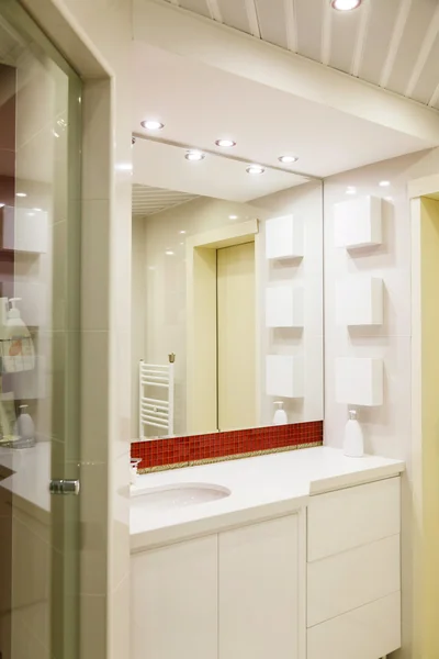 Modernes Badezimmer mit Spiegel und Fahrerhaus — Stockfoto