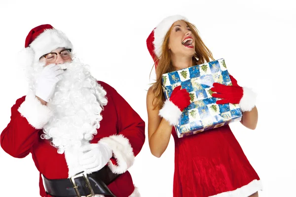 Santa Claus con la mujer. momentos de felicidad — Foto de Stock