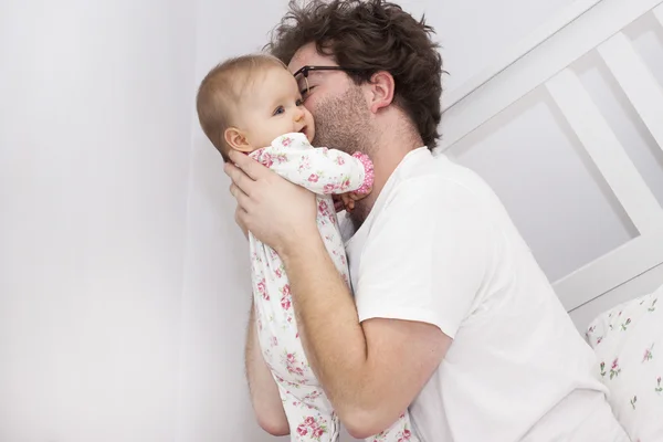 Cute newborn baby with father. — Stock Photo, Image