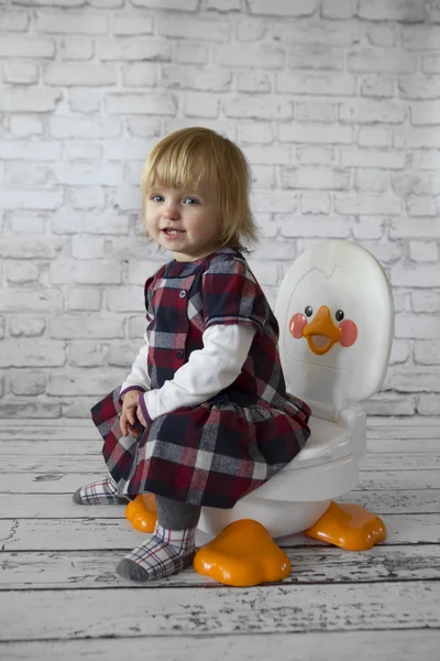 Sweet little girl at the potty — Stock Photo, Image