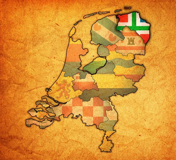 Groningen na mapě provincií Nizozemska — Stock fotografie