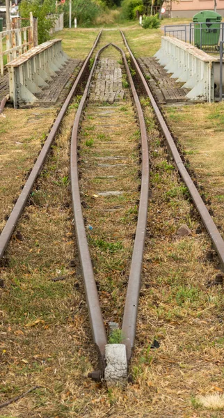Detalj Gamla Järnvägsspår Täckt Med Rost — Stockfoto