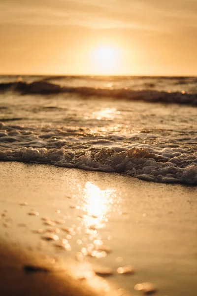 Close Sea Waves Sunjust Horizon Nostalgy Sunset — Stock Photo, Image