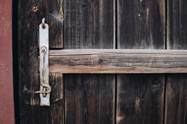 Detalle Una Vieja Puerta Madera Con Gancho Metal Utilizado Para —  Fotos de Stock