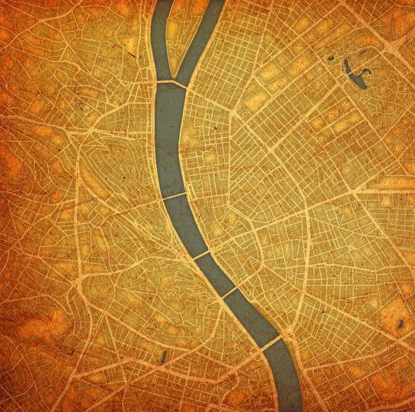 ハンガリーのブダペスト市内中心部の道路のヴィンテージスタイルの地図上の腕のコート — ストック写真