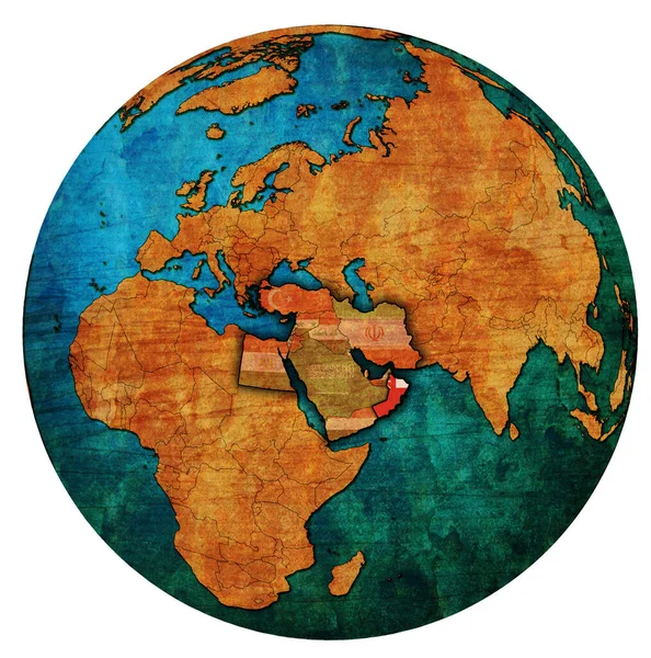 Położenie Terytorium Omanu Regionie Bliskiego Wschodu Flagami Krajów Mapie Globu — Zdjęcie stockowe
