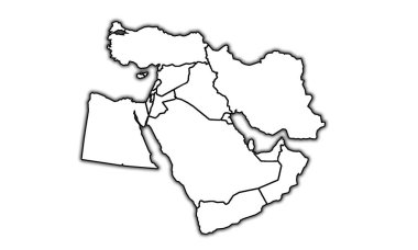 Beyaz üzerinde izole edilmiş haritada Ortadoğu bölgesi ve sınırları