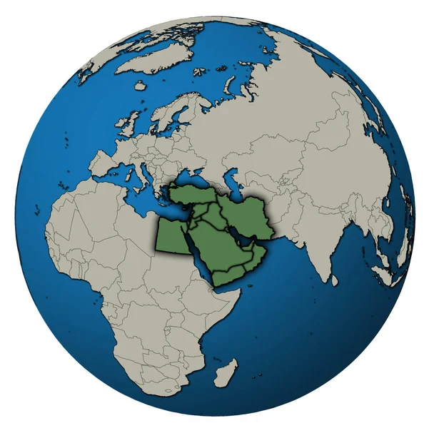 Territoire Frontières Région Moyen Orient Sur Carte Globe Isolé Sur — Photo