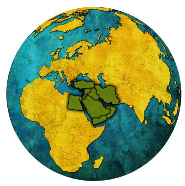 Beyaz üzerinde izole edilmiş dünya haritasında Ortadoğu bölgesi ve sınırları