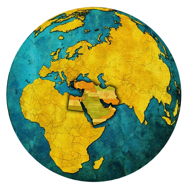 Umístění Území Kataru Regionu Blízkého Východu Vlajkami Zemí Mapě Zeměkoule — Stock fotografie